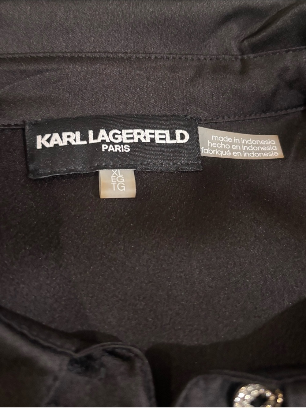 NWT XL KARL LAGERFELD Paris
Rhinestone Cuffs & Buttons Black Satin blouse - Picture 5 of 7